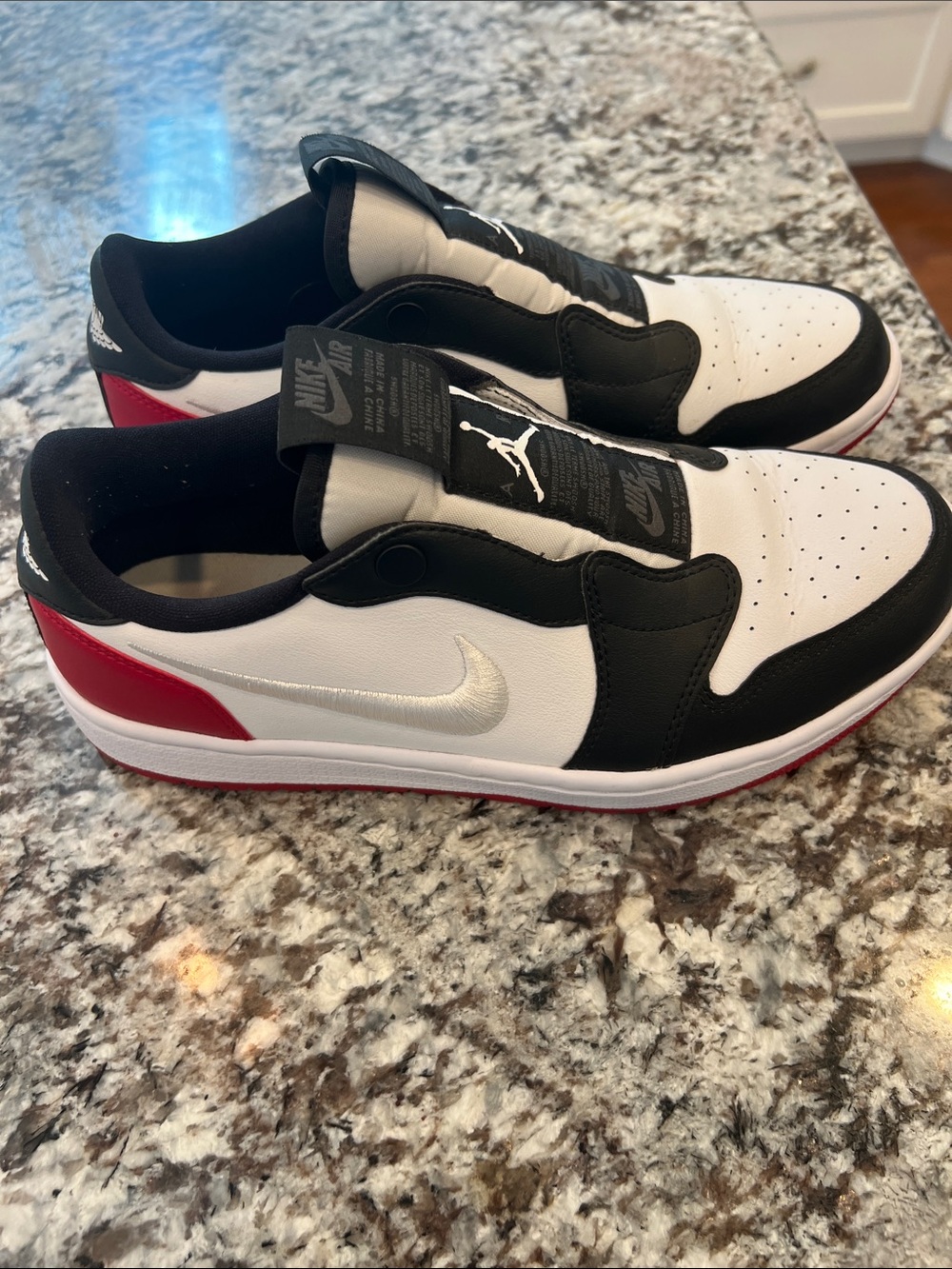 Nike Low-Top Sneakers in White, Black & Red with Silver Swoosh